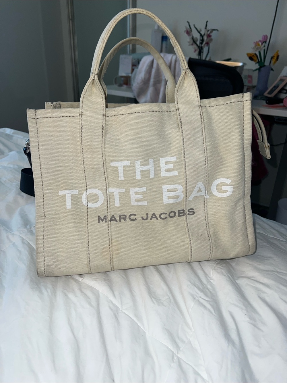 Marc Jacobs Cream Canvas 'The Tote Bag' with Bold Logo